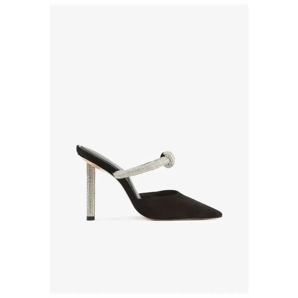 SCHUTZ Pearl Glam Pin Pump Heel Embellished Knot Pointed Toe Black 6.5